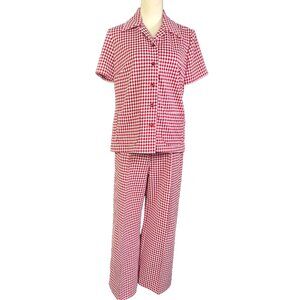 Vintage 60s 70s Women's Gingham Classic Check Leisure Suit Mod Disco Pant Set